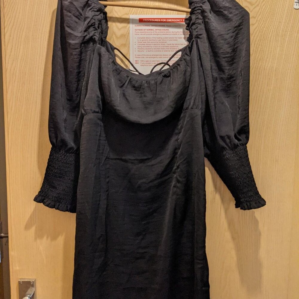 H&M Black Puff Sleeve Smocked Midi Dress – Square Neck XL